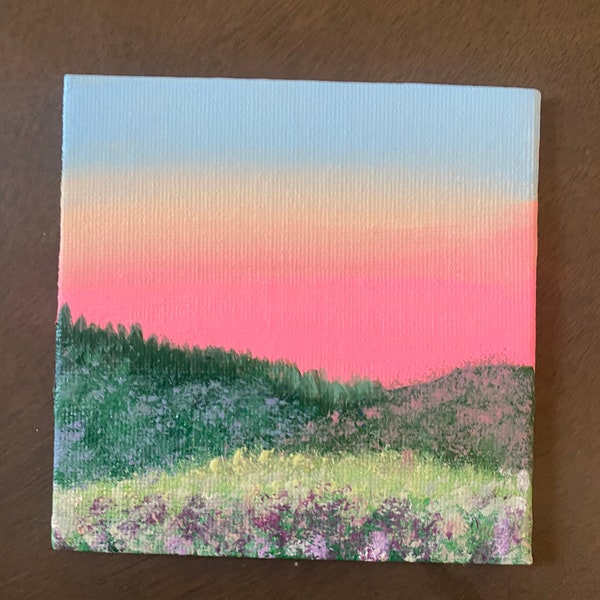 Acrylic sunset and flower field