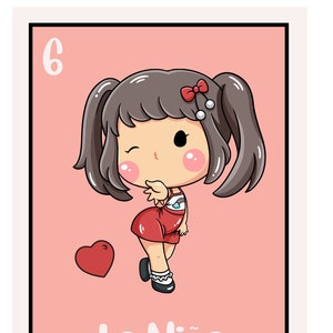 La Nina Loteria Descarga Digital Instantánea Perfecto para Camiseta, Bolsos de Mano, Pegatinas Juego Mexicano Nina Bonita Loteria Juego Infancia Lindo