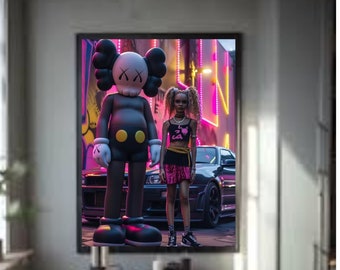 Kaws n Girl Poster: R34 Skyline GTR, Hypebeast Wall Art (Digital Download)