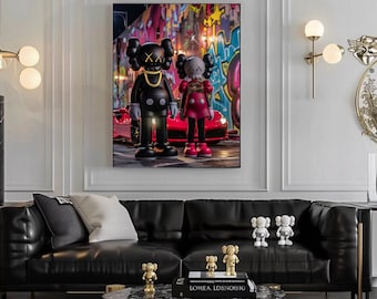 Kaws n Girl Poster: Red Ferrari, Graffiti Wall Art (Digital Download)