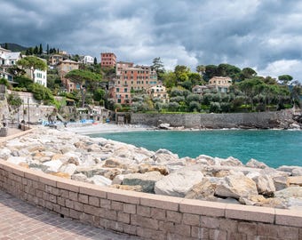 Light & Shadow over BAIA – Wall Art | Genoa Coastal Landscape, Sea, Italian Flair, Mediterranean Bay, Dramatic Natural Scenery