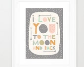Ich liebe dich bis zum Mond und zurück - grau - inspirierende Angebot - Art Print