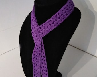 Handmade Crocheted Skinny Scarf - Deep Purple - Super Long