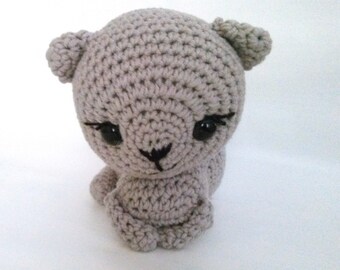 Handmade Crocheted Grey Kitty Cat with a Smirk