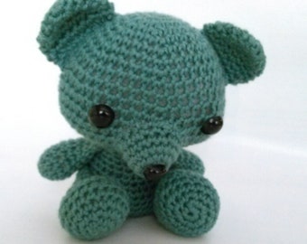 Handmade Little Crocheted Teddy Bear Green/Blue