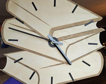 Handmade Wooden Book Stack Clock: Reader's Gift!