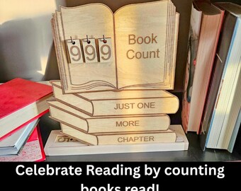 Handmade Wood Book Reading Counter for Valentine gift: Personalized Display with Numbered Tiles