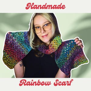 Long Rainbow Scarf | 28 x 180 cm | 11 x 71 in | Handmade scarf | Pride scarf | Colorful scarf