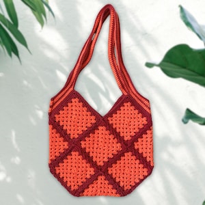 Handmade Crochet Granny Square Tote Bag: Orange & Red Shopper