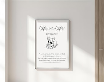 Memento Mori-definitionposter | Stoisk filosofiväggkonst | Latinsk frasbetydelse | Mörk gotisk estetik | Digitalt tryck