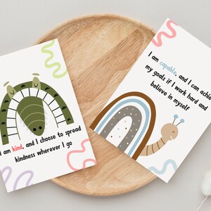 Juego de 12 tarjetas de afirmación positiva para niños imprimibles, Tarjetas flash de aprendizaje para niños, Descarga digital, Tarjetas de aliento para niños todos los días