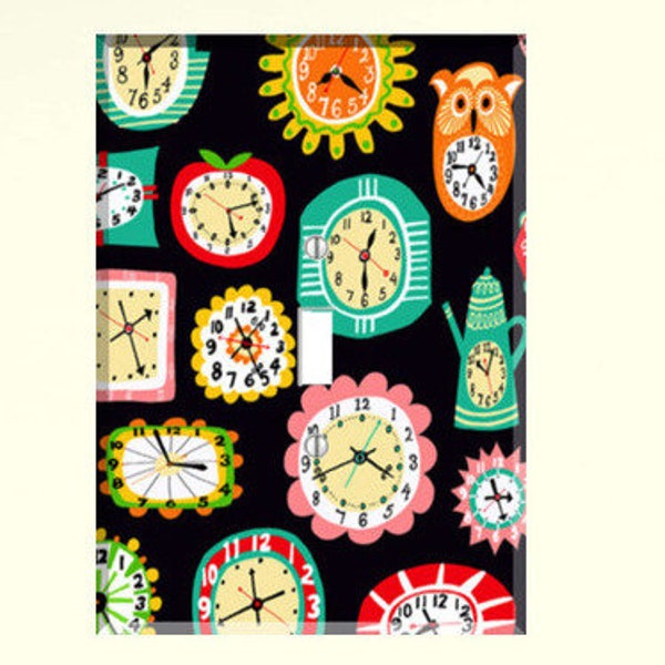 Retro MCM Cute Clocks Owl Apple Flowers Light Switch Plate Cover Wall Art Decor