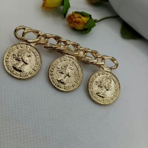 Vintage Gold Tone Three Coin Chain Styles Pin Brooch