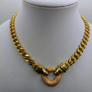 Collar vintage de cadena dorada sin firmar de los años 80 con círculo beige, bisutería para mujer, regalo de moda para ella