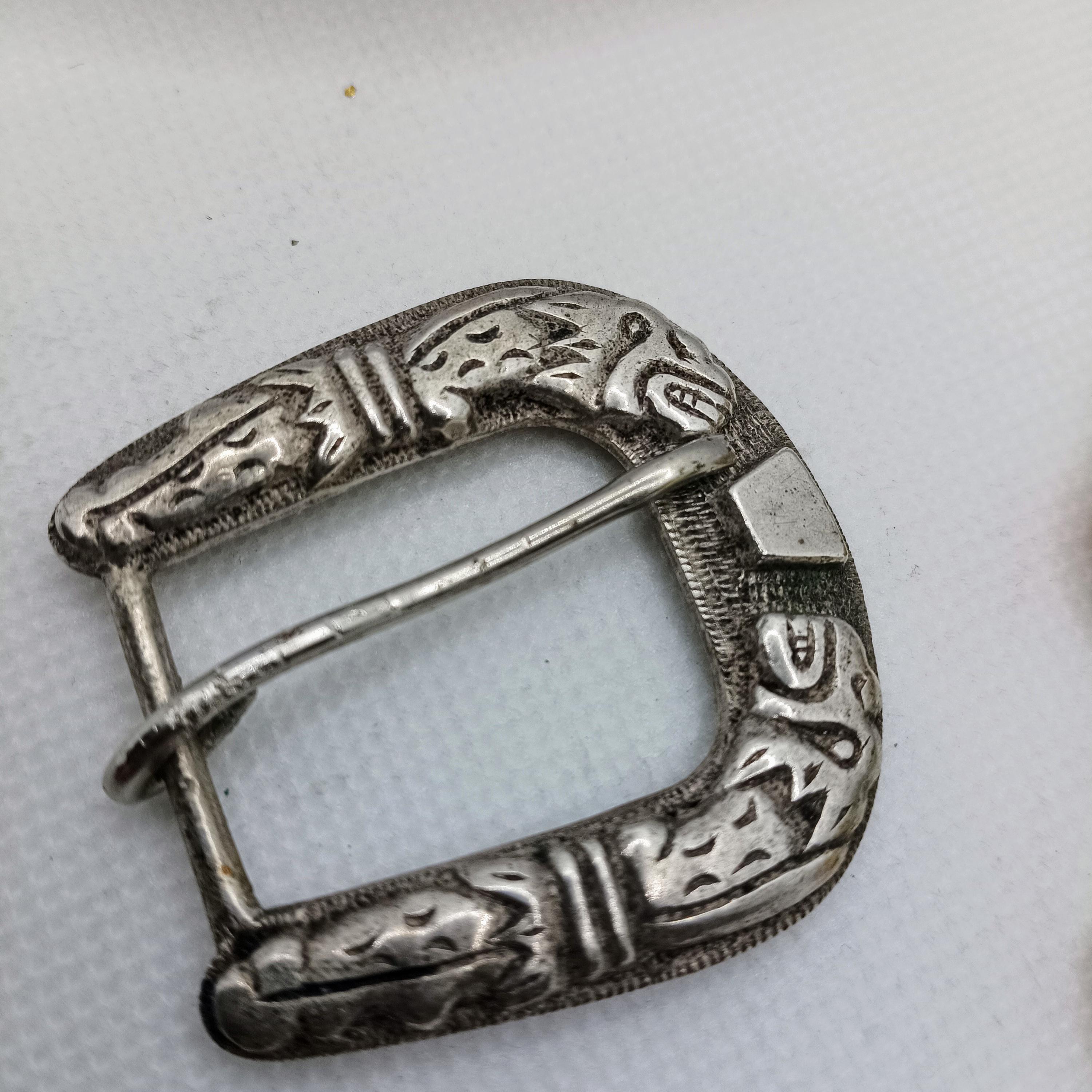 Vintage Mexico Aztec Alpaca Silver Cowboys Belt Buckle Women Men