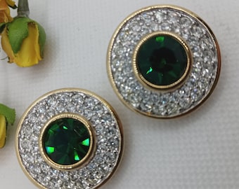 Pendientes vintage SAL con cristales Swarovski, bisutería verde esmeralda
