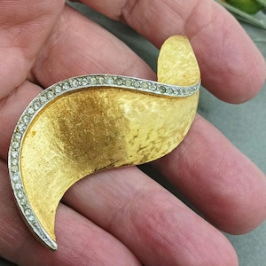 Vintage signiert Charel Gold Tone Strass Blatt Design Pin Brosche Frauen Männer Unisex Mode Schmuck
