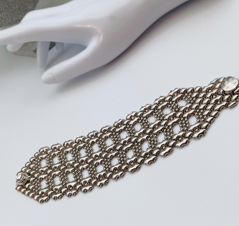 Authentic Intellectual Work Authentic Sergio Gutierrez SG Liquid Metal Mesh Cuff Bracelet Silver ...