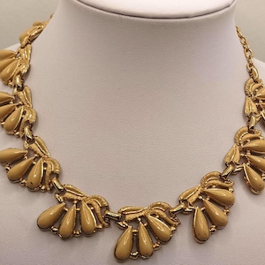 Vintage 1950's Gold Tone Mocha Color Enamel Choker Necklace Women Costume Jewelry Gift