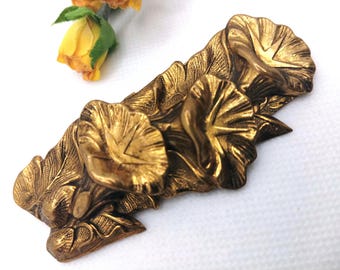 Antique Victorian Gold Tone Rised Floral Art Nouveau Inspired Pat. 26696 Pin Brooch