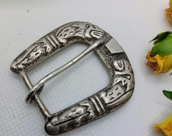 Hebilla de cinturón vintage de vaquero de plata, estilo azteca mexicano, de alpaca, unisex para hombre y mujer