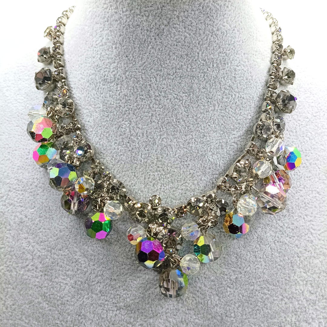 Vintage Juliana Rhinestone Cha Cha Choker, Aurora Borealis Crystal