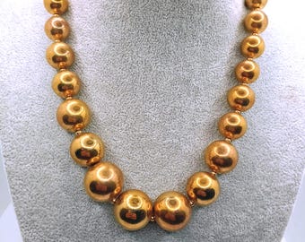 Collier chaîne avec perles graduées dorées vintage pour femme, bijoux fantaisie