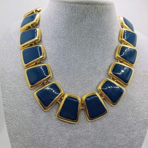 Vintage Anne Klein goudkleurige blauw geëmailleerde choker ketting dames kostuumsieraden cadeau