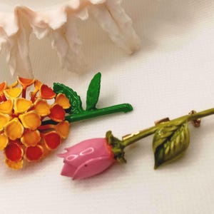 Vintage Retro Mid Century Lot of Two Enameled Metal Pins Brooch Women Costume Jewelry Collectible Gift
