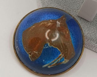 Vintage Domed Lucite Inlay Horse Head Brass Pin Brooch Horse Lovers Gift