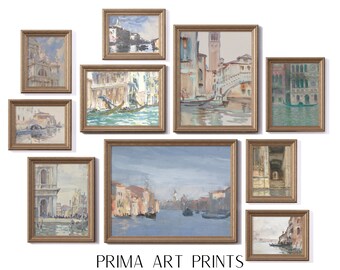 Vintage-Kunstdrucke aus Venedig, Gemälde von Kanälen in Italien (Digitale Downloads)