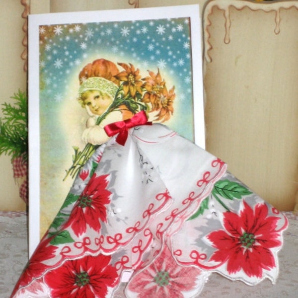 Little Lady Poinsetta Keepsake Hanky Card