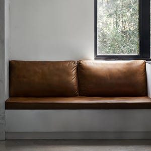 Brown imitation leather cushion, imitation leather cushion, customized size, handmade, anti-pollution .