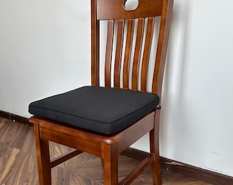 Black Linen Chair Cushion, Memory Foam Seat, Custom Size