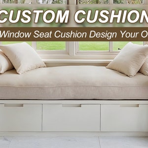 Linen Window Seat Cushion,Indoor Cushion,Cream Cushion,Custom Bay Window Seat Cushion,Minimalist Design
