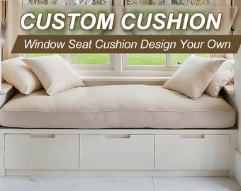 Linen Window Seat Cushion,Indoor Cushion,Cream Cushion,Custom Bay Window Seat Cushion,Minimalist Design