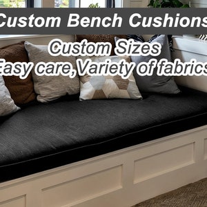Bay Window Seat Black Cushion,Custom Seat Cushion,Window Bench Cushion Indoor,Linen Window Seat Cushion,Handmade Cushion