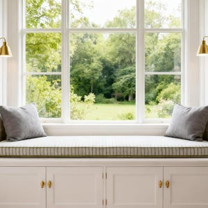 Coussins de siège en lin et coton à rayures vertes pour baie vitrée