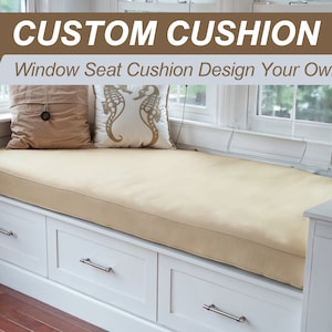 Custom Bay Window Seat Cushion,Customized Cotton Bench Cushions,Indoor Bench Cushion,Beige Cushion,Window Bench Cushion,Reading Nook