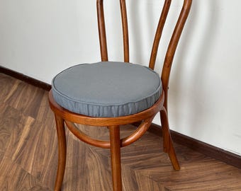 Grey Rolled Edge Chair Cushion, Round Stool Seat Cushion, Custom Size, 2' Thick Memory Foam Back Cushion with Straps and Removable Cover