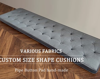 French Button Cushions,Grey Velvet Bench Cushions,Custom Shape and Size,Handmade Cushions,Custom Window Seat Cushions