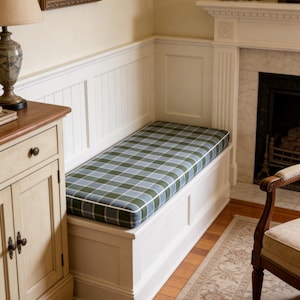 Green and Blue Check-patterned Cushions with High-density Foam