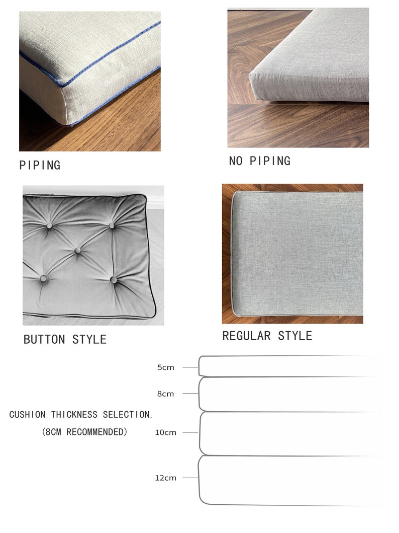French Button Cushions,Cream Velvet Bench Cushions,Custom Shape and Size,Handmade Cushions,Custom Window Seat Cushions image 8