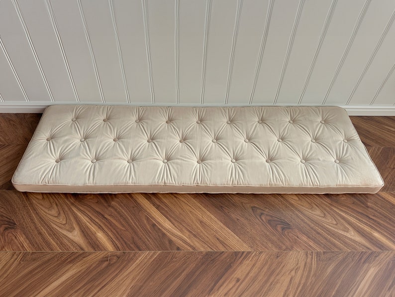 French Button Cushions,Cream Velvet Bench Cushions,Custom Shape and Size,Handmade Cushions,Custom Window Seat Cushions image 2