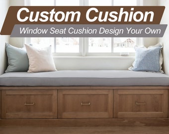 Custom Bay Window Seat Cushion,Linen Window Seat Cushion,Grey Cushion,Window Bench Cushion Indoor,Handmade Cushion