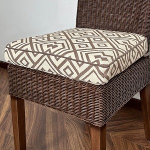 Pattern Linen Chair Cushion with Piping,Beige Seat and Back Cushion,Custom Sizes,2&quot; Thick Memory Foam Cushion With Ties and Removable Cover