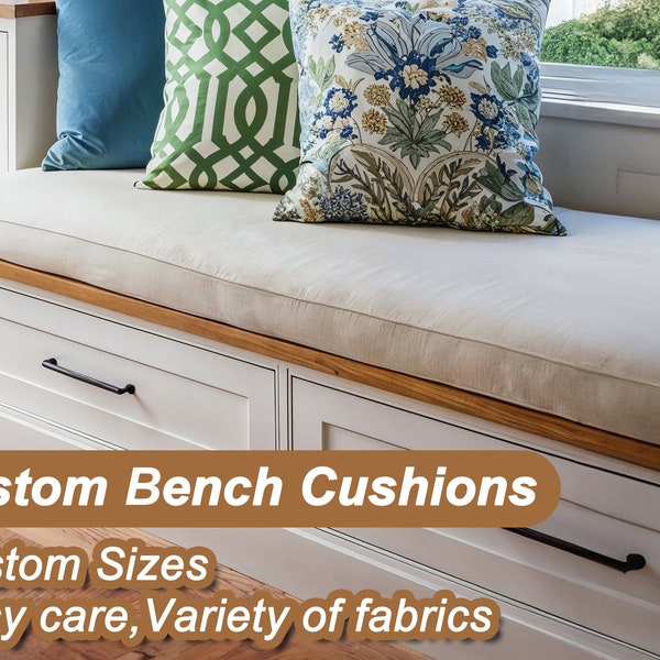 Custom Bay Window Seat Cushion,Linen Window Seat Cushion,Beige Cushion,Window Bench Cushion Indoor,Meditation Cushion