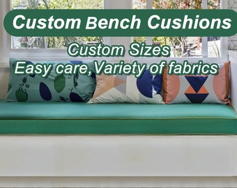 Teal Seat Cushion With Green Piping,Indoor Bench Cushion,Handmade Cotton Cushions,Custom Size Window Seat Cushion
