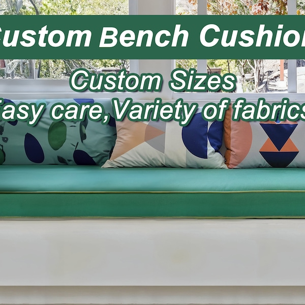 Teal Seat Cushion With Green Piping,Indoor Bench Cushion,Handmade Cotton Cushions,Custom Size Window Seat Cushion