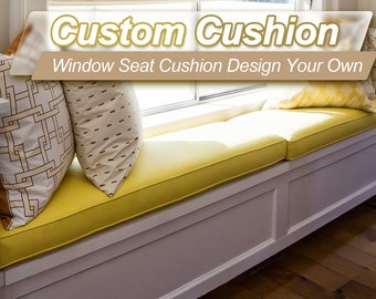 Bay Window Seat Yellow Cushion,Custom Seat Cushion,Window Bench Cushion Indoor,Linen Window Seat Cushion,Custom Throw Pillows